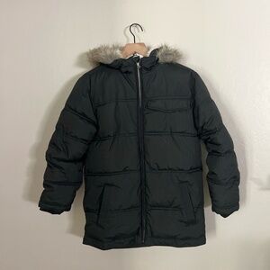 Old Navy Black Puffer Jacket with Faux Fur Hood